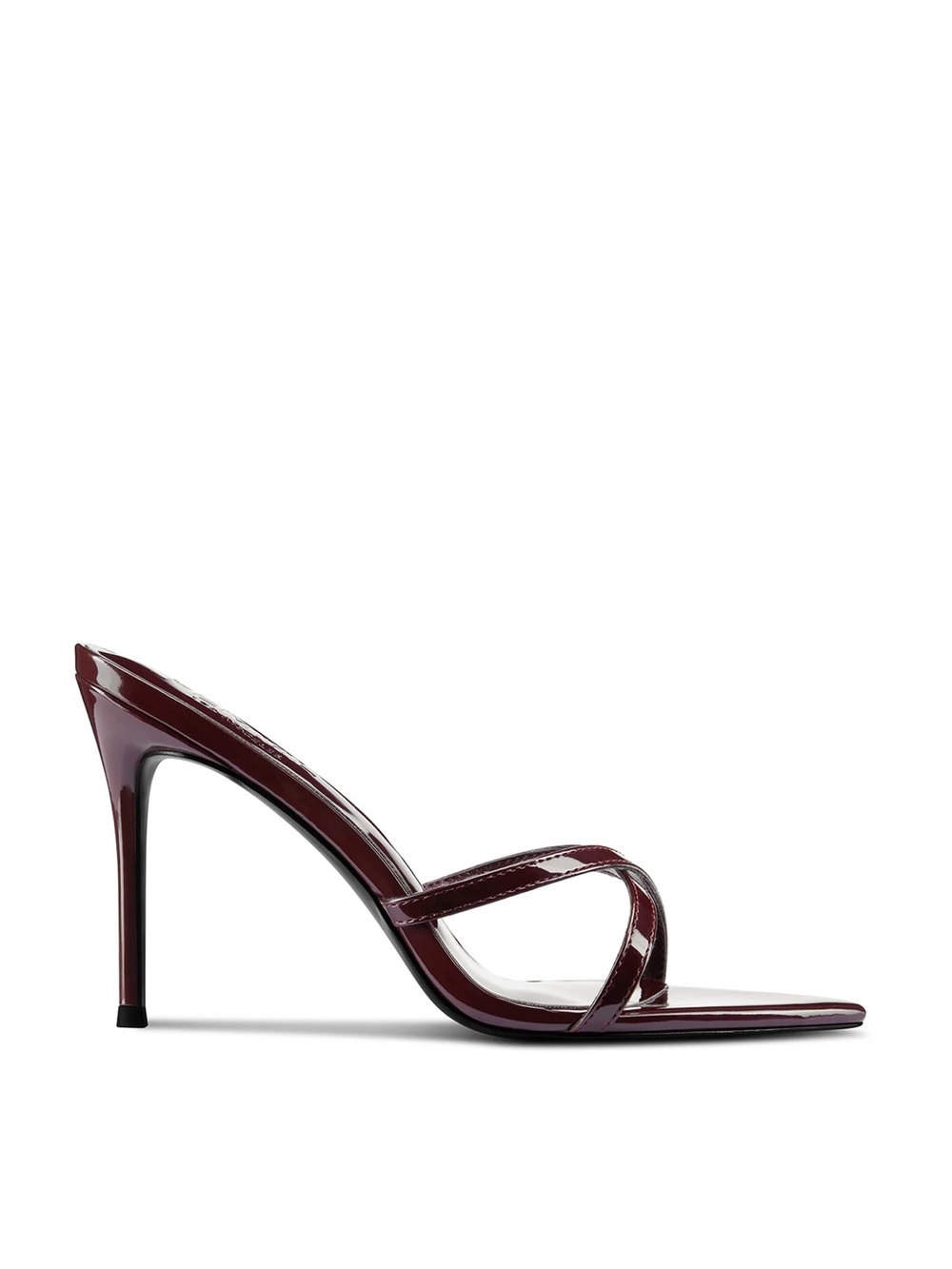 Patent-Finish Strappy High Heel Mule in Burgundy
